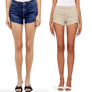 NWT L’AGENCE AUDREY Denim Shorts Cream & Blue Raw Hem Mid Rise Bundle Size 25